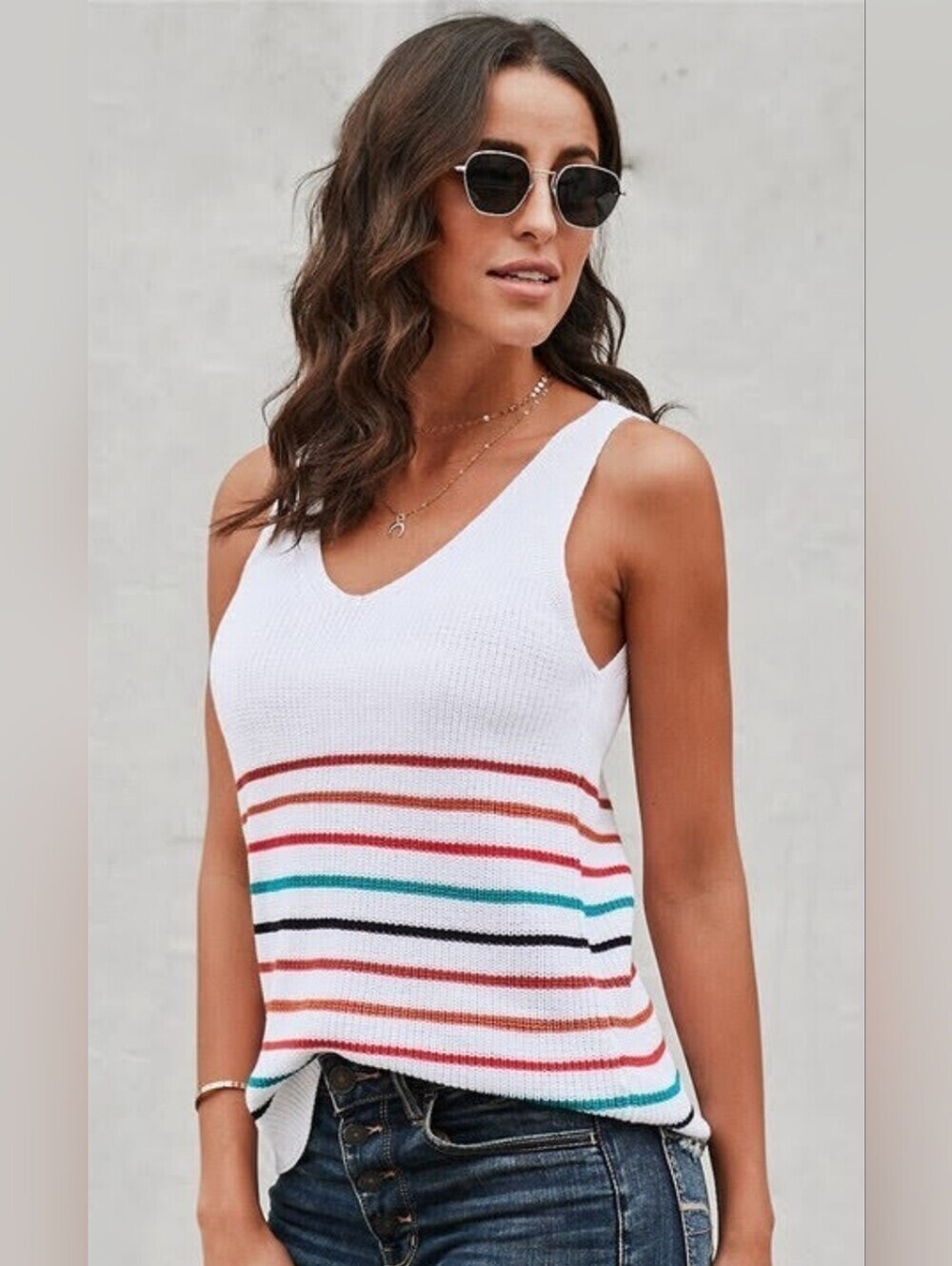 Knitted Striped Tank Top Small